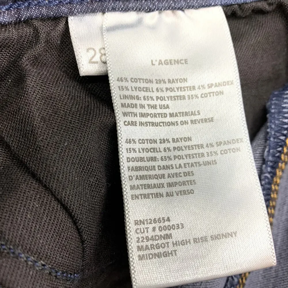 L'Agence Jeans Women's Size 28 Margot High Rise Skinny In Midnight Wash